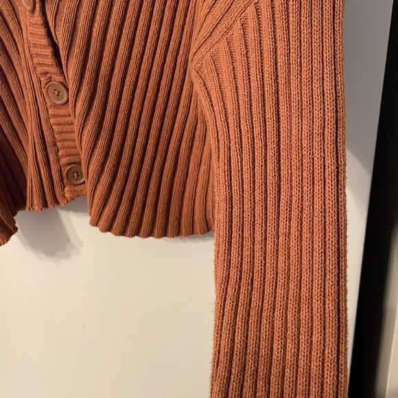 American Eagle cropped brown v-neck sweater casual 70s vintage women size L - Picture 4 of 5